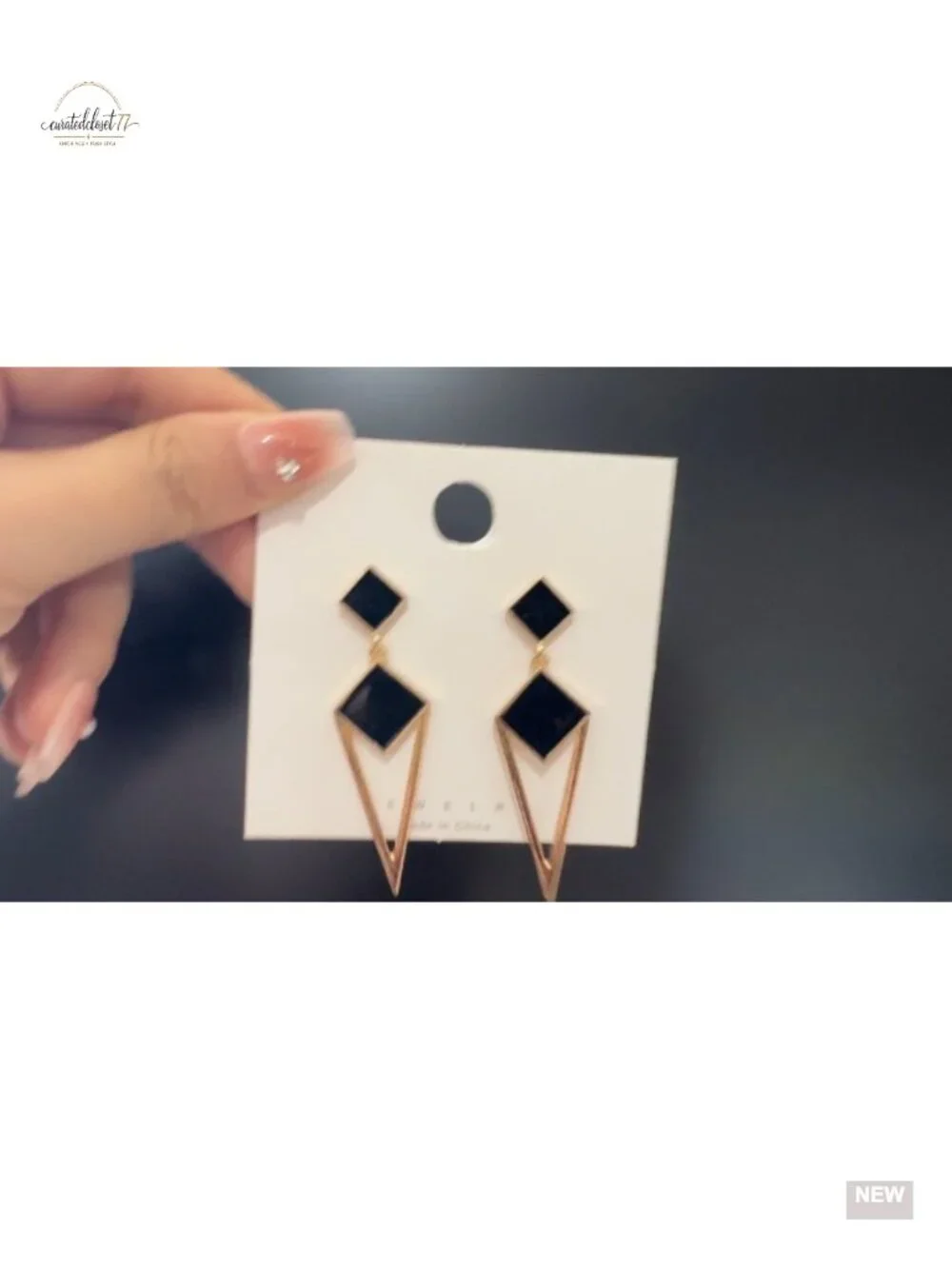 14k Gold Enamel Hollow Triangle Dangle Drop Stud Earrings